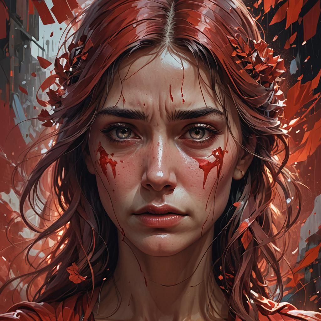 Sad Woman Crying Tears in Hyperdetailed Portrait