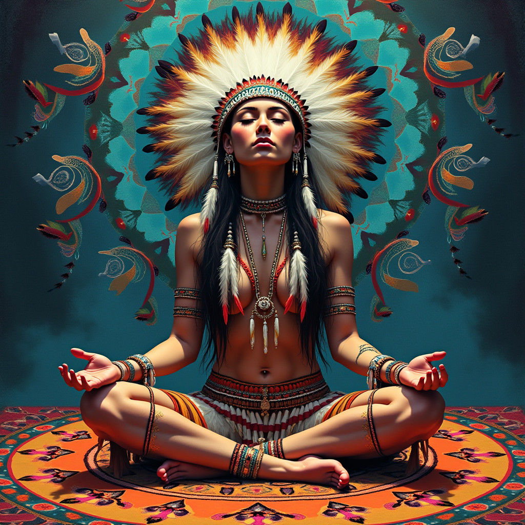Native American Woman in Psychedelic Meditation