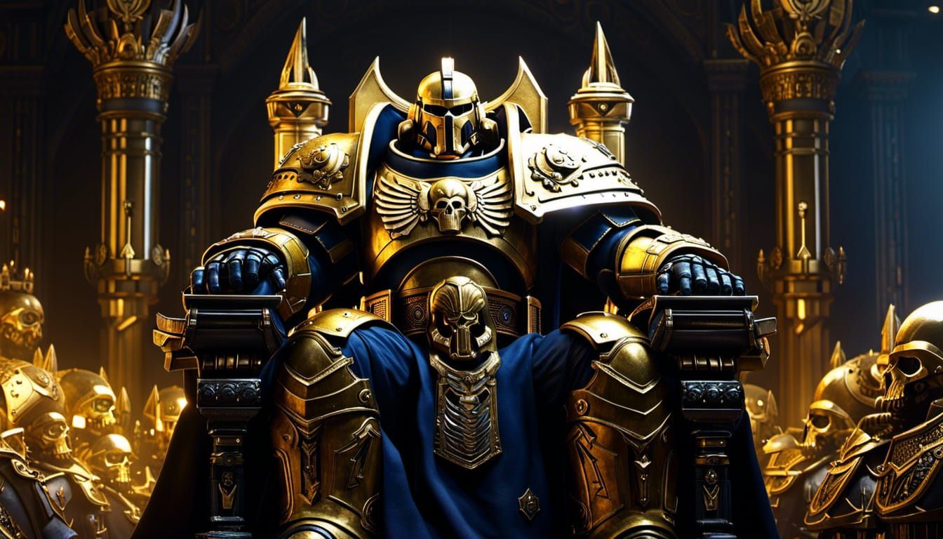 Golden Space Marine on Skull Throne, Warhammer 40K