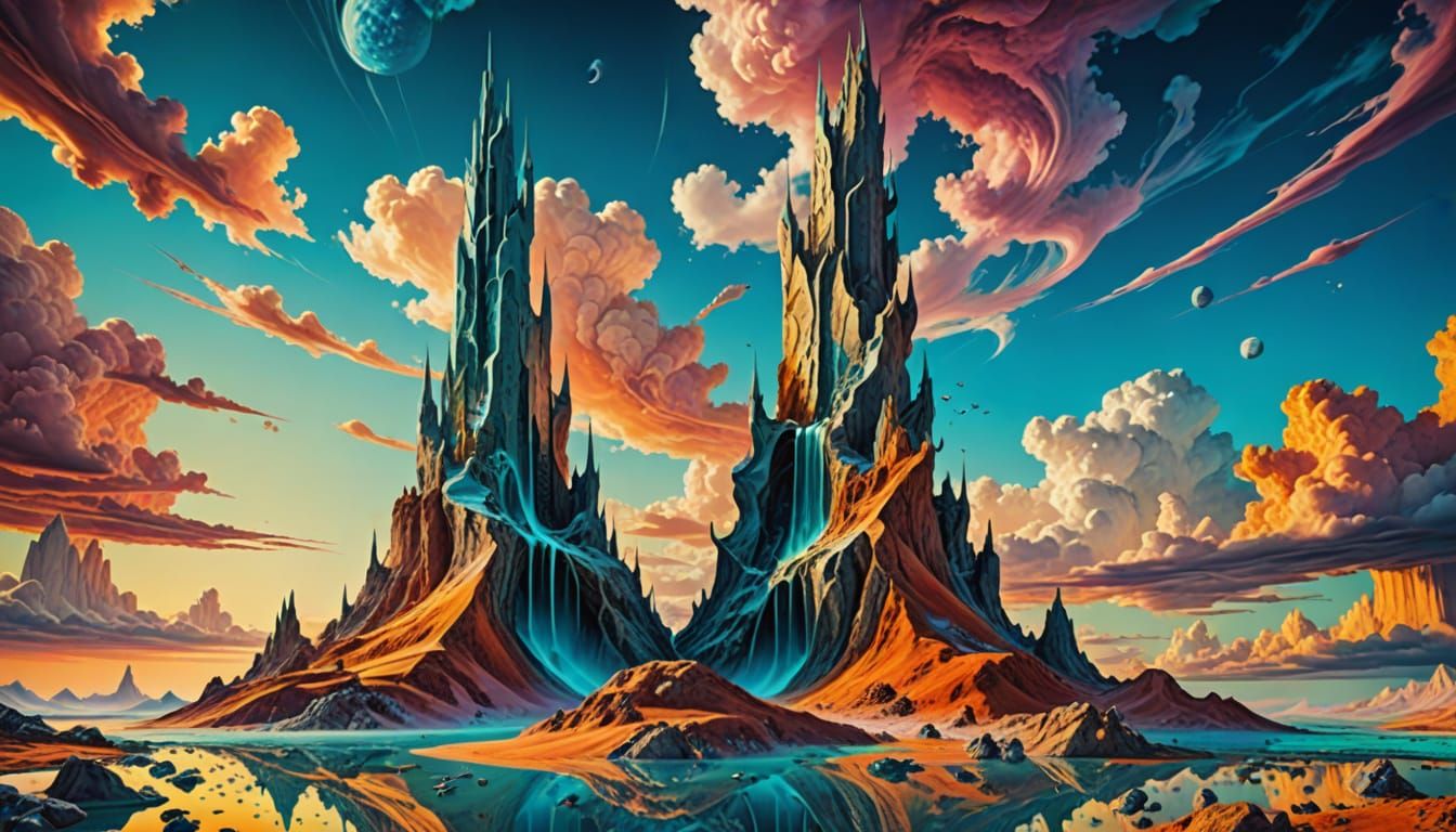 Surreal Towers with Melting Stone, Dali Inspired