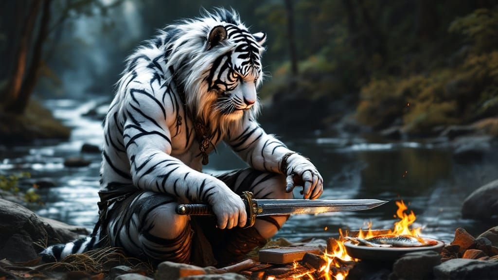 Cyberpunk Tiger Warrior in D&D Tableau