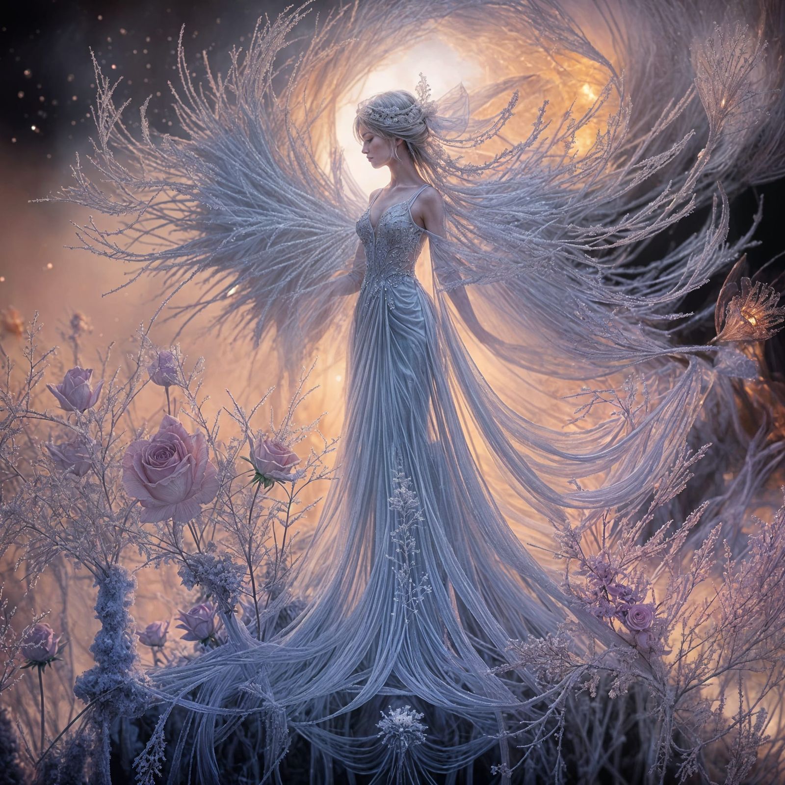 Frost-Covered Roses in Winter Light