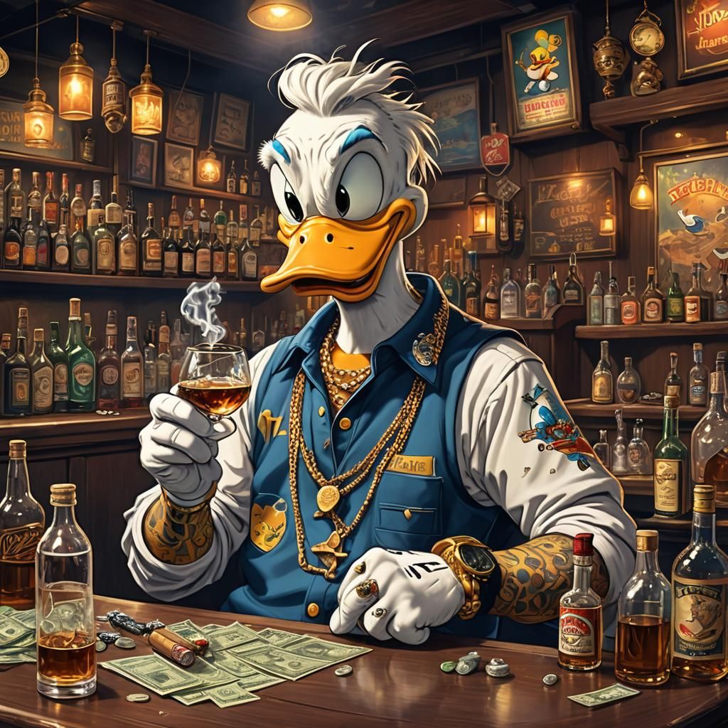 Donald Duck Human at Strip Bar, Gangsta Digital Art