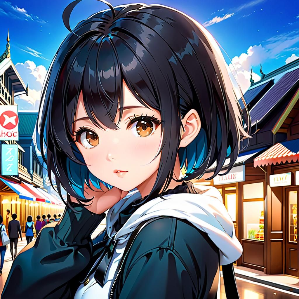 Anime Style Portrait of a Cute Thai Woman