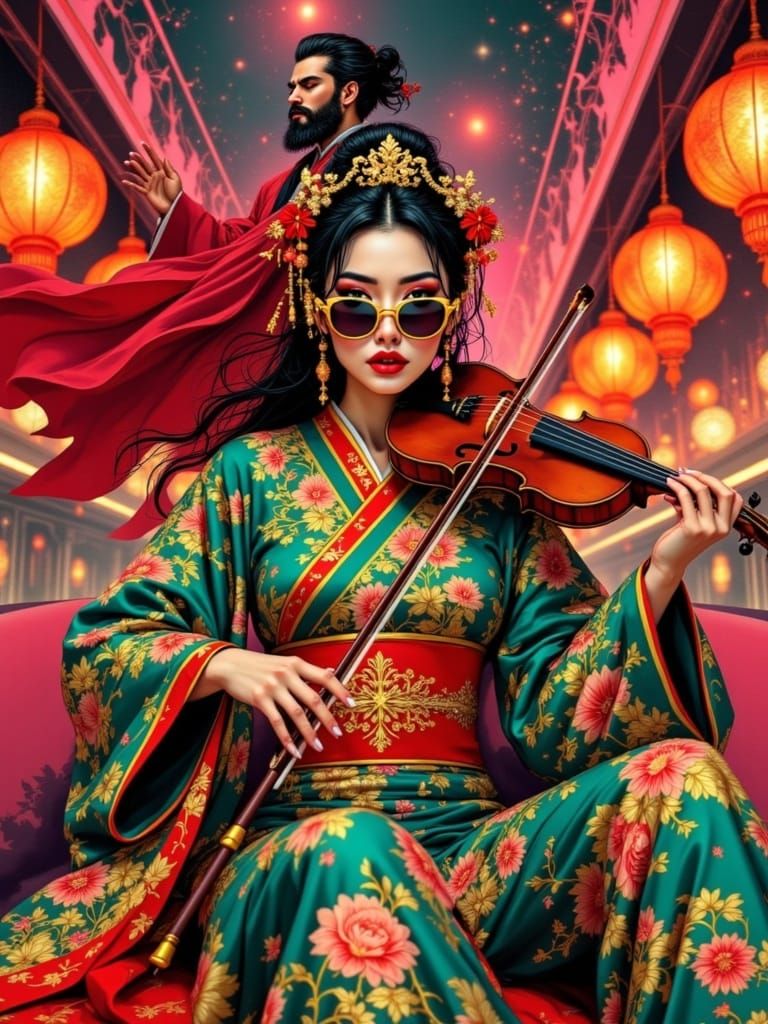 Ethereal Harmony in Neon Dreamscape