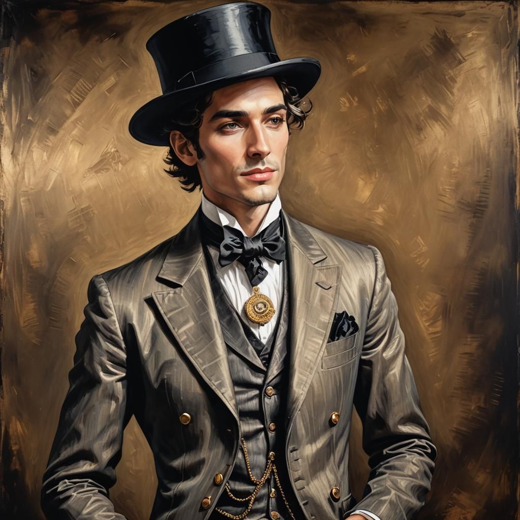 Elegant Young Man in Top Hat: Oil Painting Style
