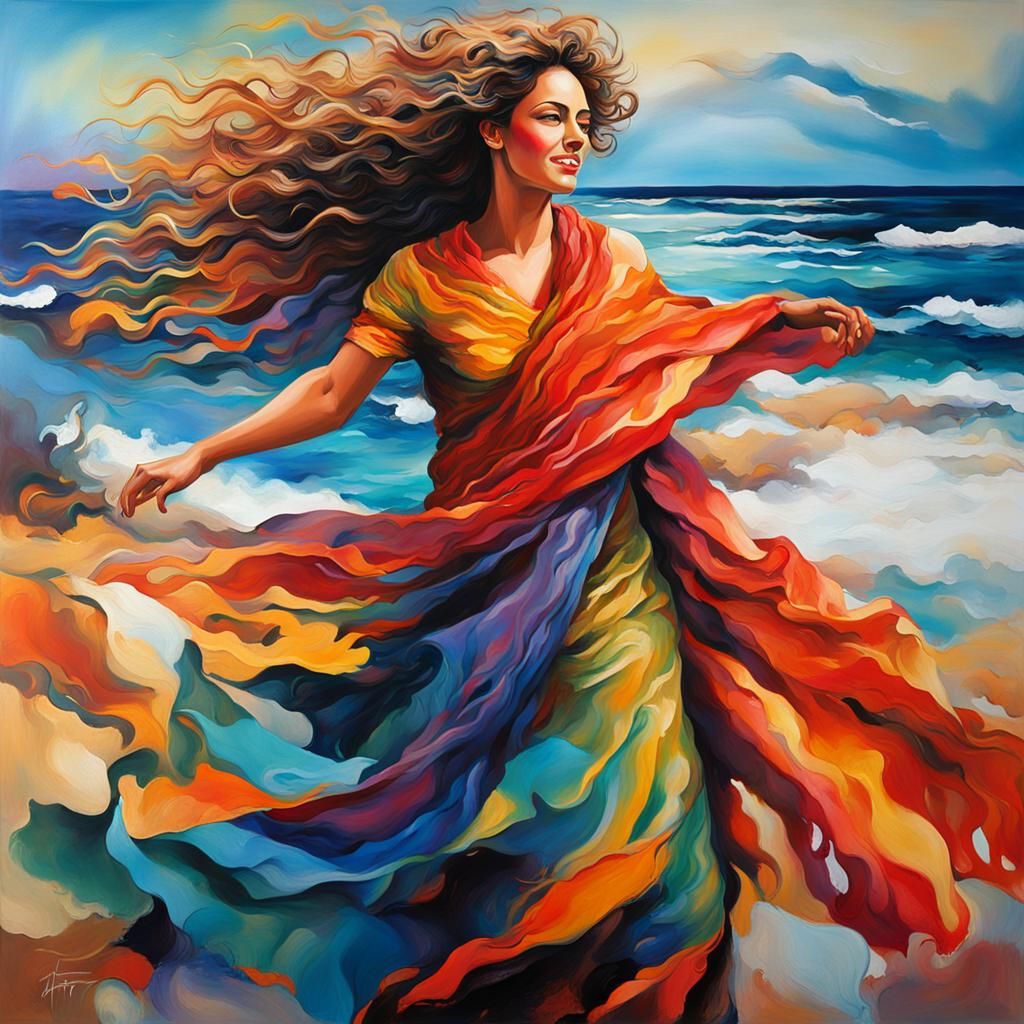 Abstract Painting of Elegant Woman on Coast