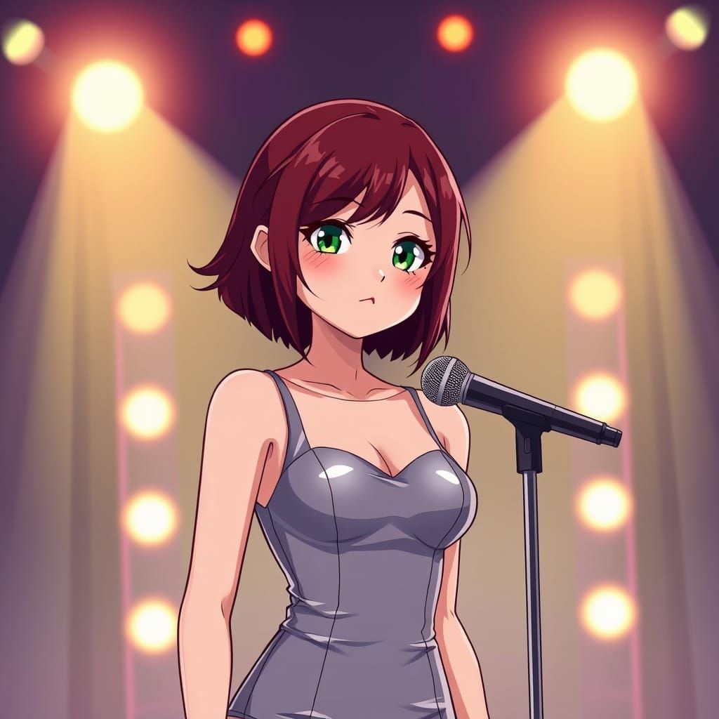 Anime Woman on Stage in Cel-Shaded Style