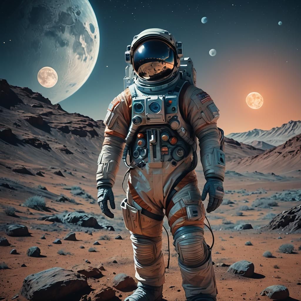 Astronaut on Distant Planet in Fantasy Art Style