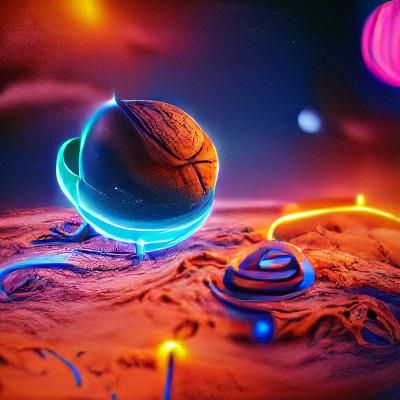 Planets in Glowing Neon Digital Illustration
