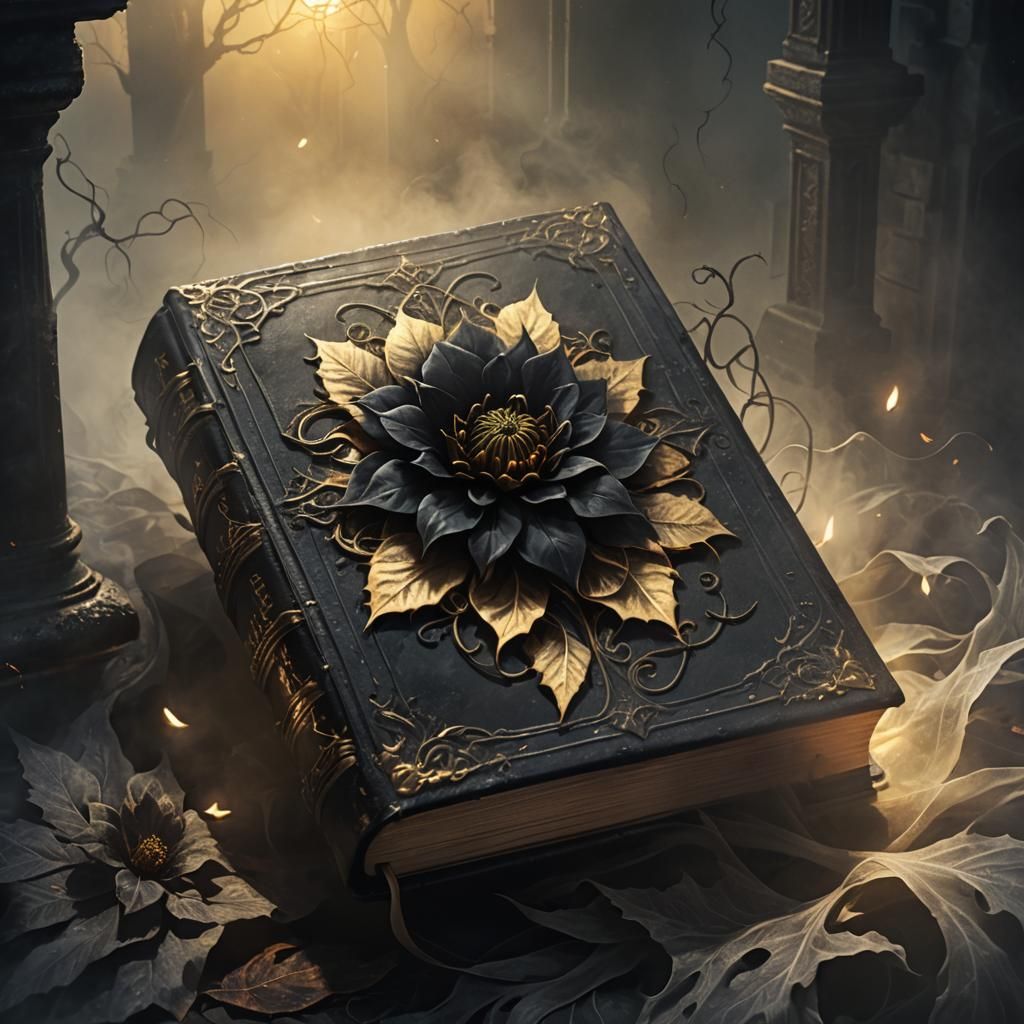 Cursed Book with Dahlia in Dark Fantasy Style
