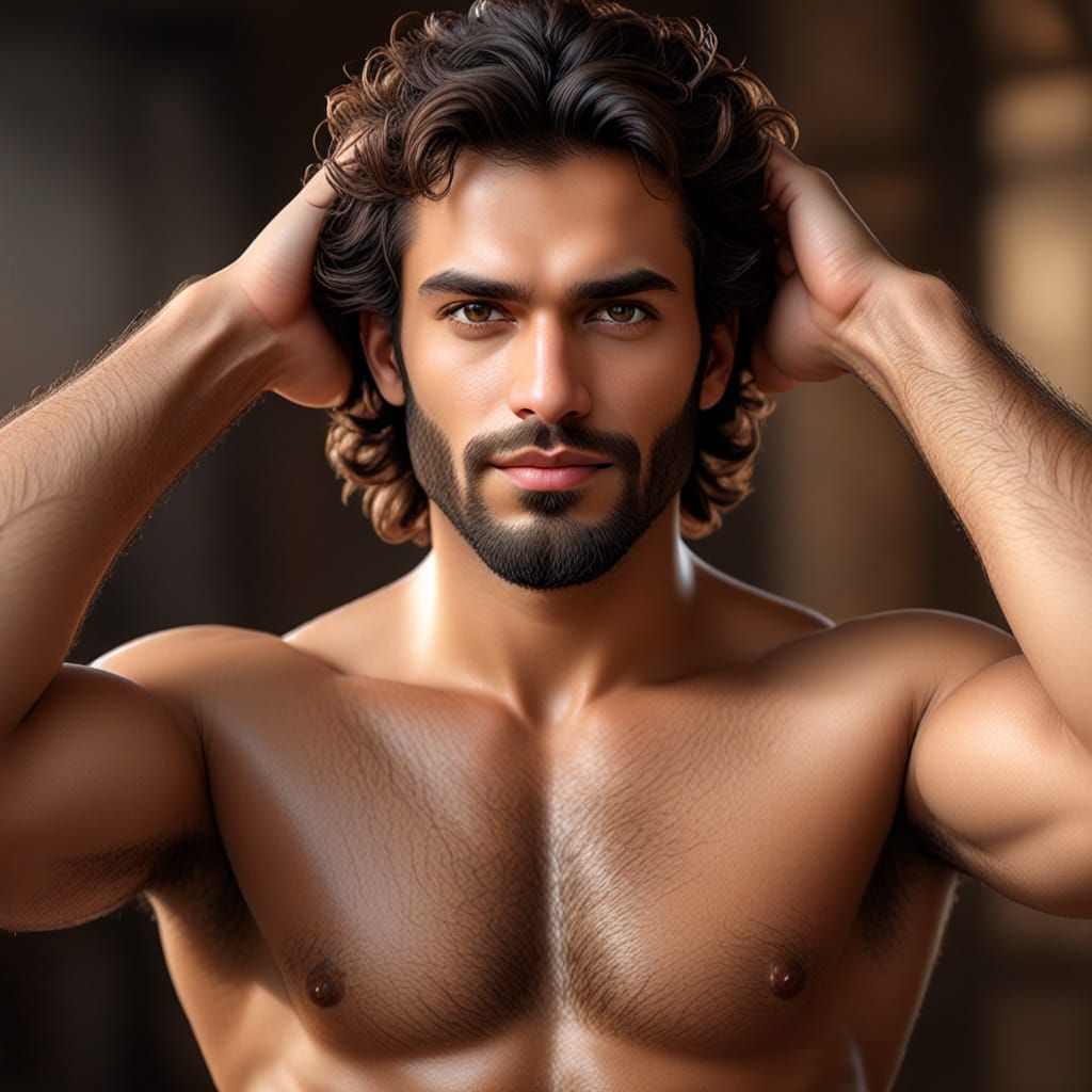 Handsome Dark-Skinned Prince with Hairy Chest