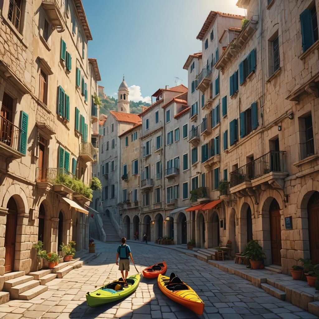 Tourist Strolls Through Split: Pixar-Style Concept Art