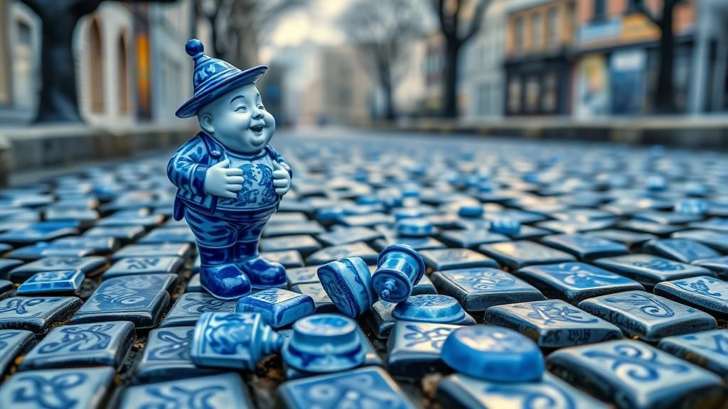 Humpty Dumpty in Delft Blue Art-Nouveau Style