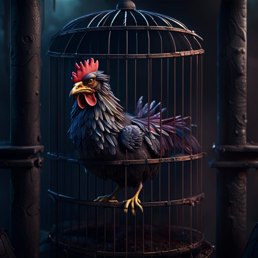 Sad Chicken Behind Bars: Fantasy Concept Art