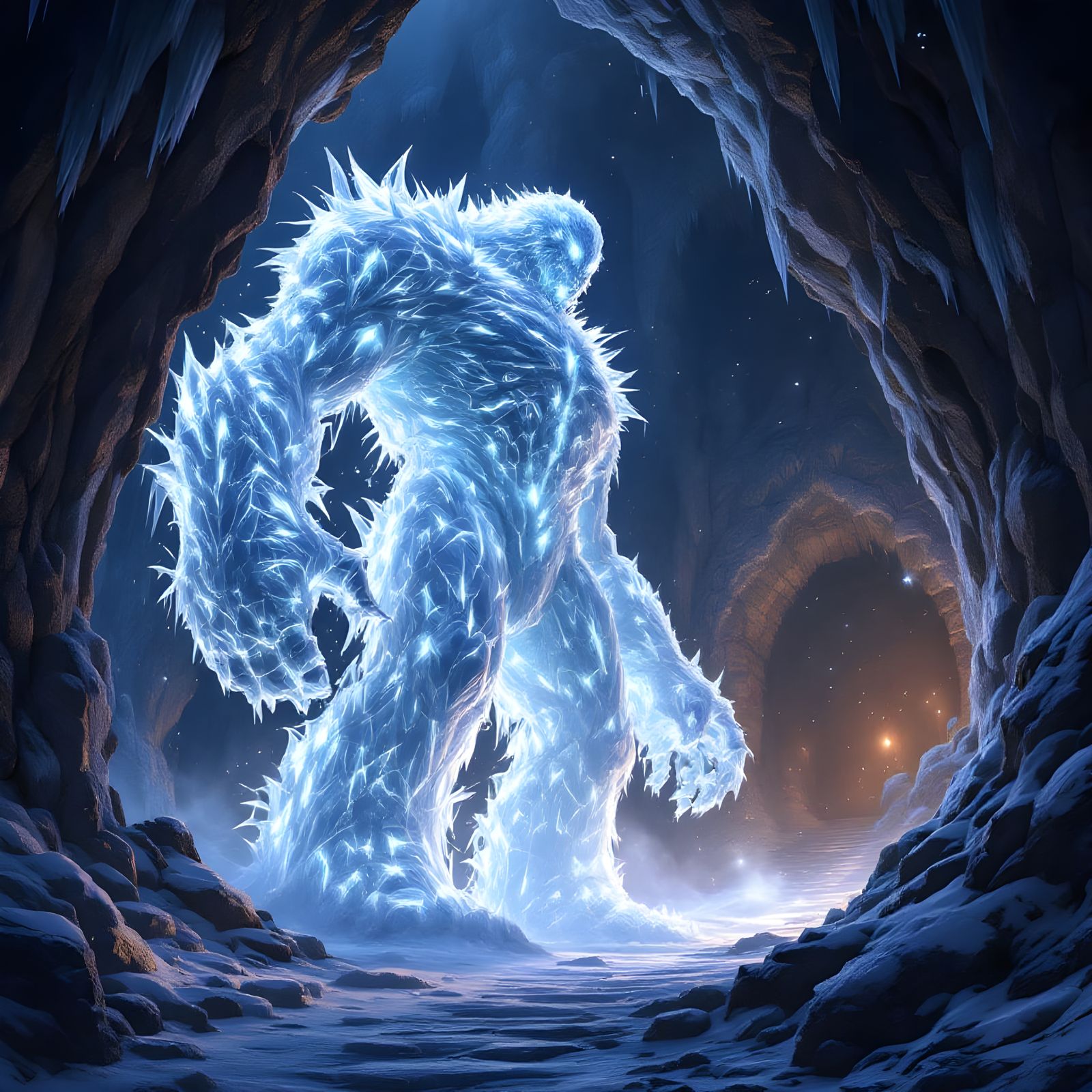 Icy Golem Guardian of Dungeon Tomb