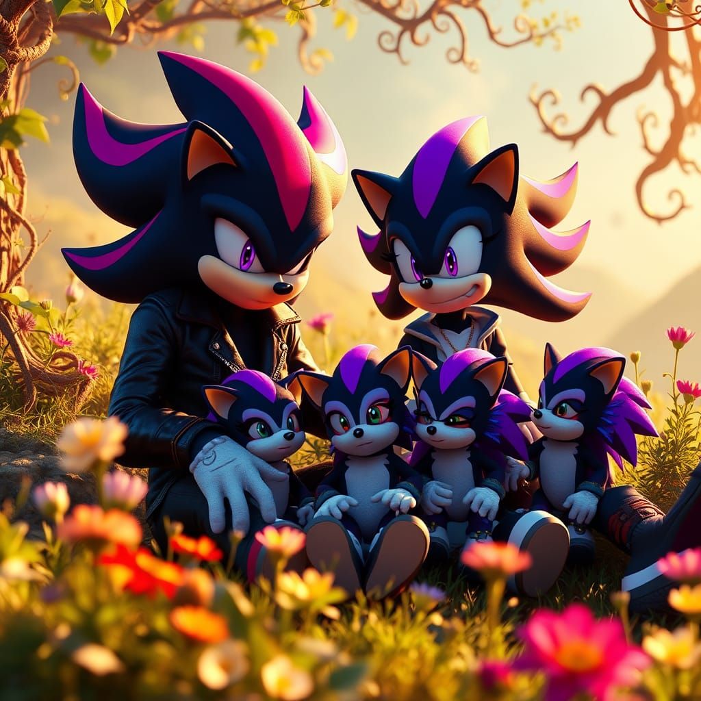Shadow the Hedgehog Family Portrait in Dreamlike Landscape