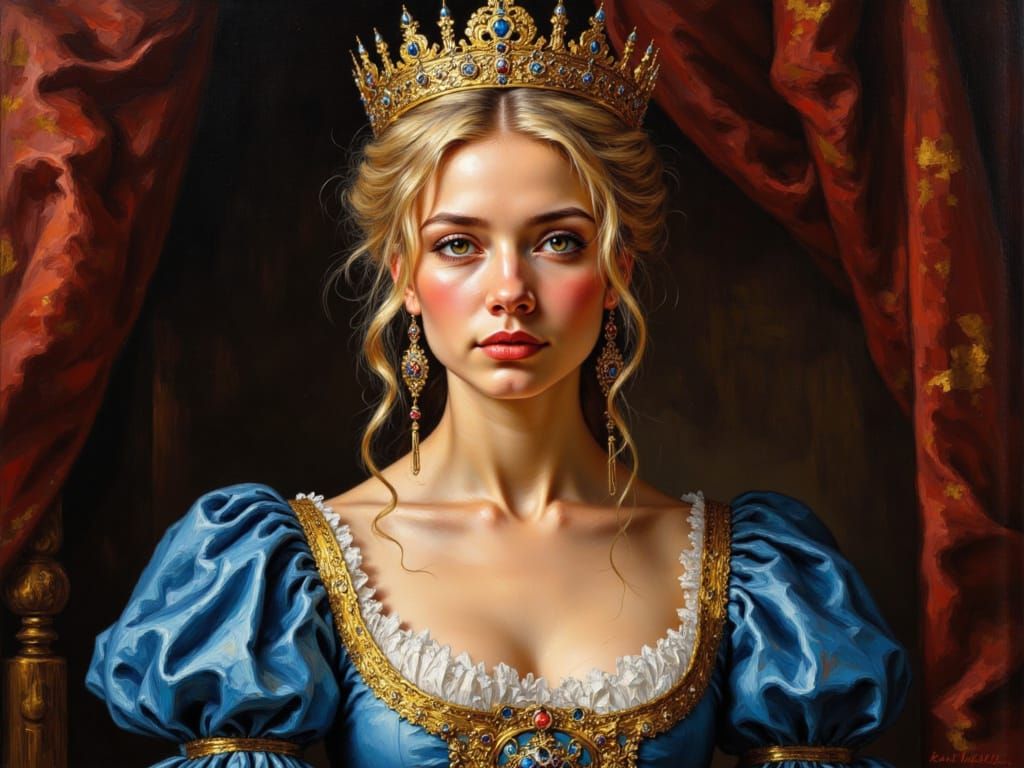 Medieval Queen's Regal Portrait in Romantic Style