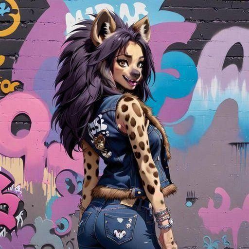 Cartoon Furry Hyena Graffiti Art in Scuzzpunk Style