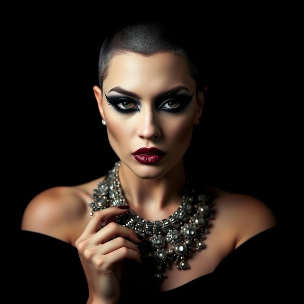 Provocative Woman with Reverse Eyeliner in Newton Style