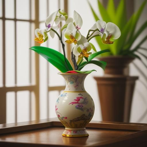 Little Yellow Dragon with Orchids, Bokeh Photography