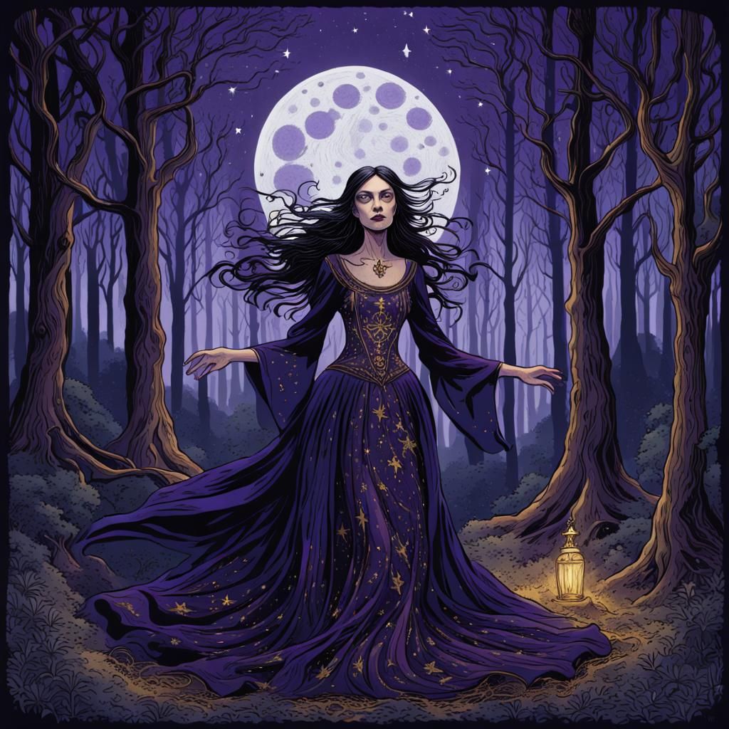 Mystical Witch Ritual Under Moonlight