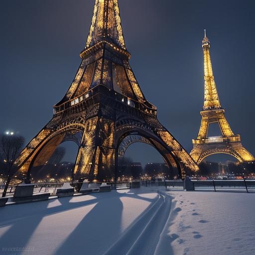 Eiffel Tower at Night: A Snowy Christmas Scene