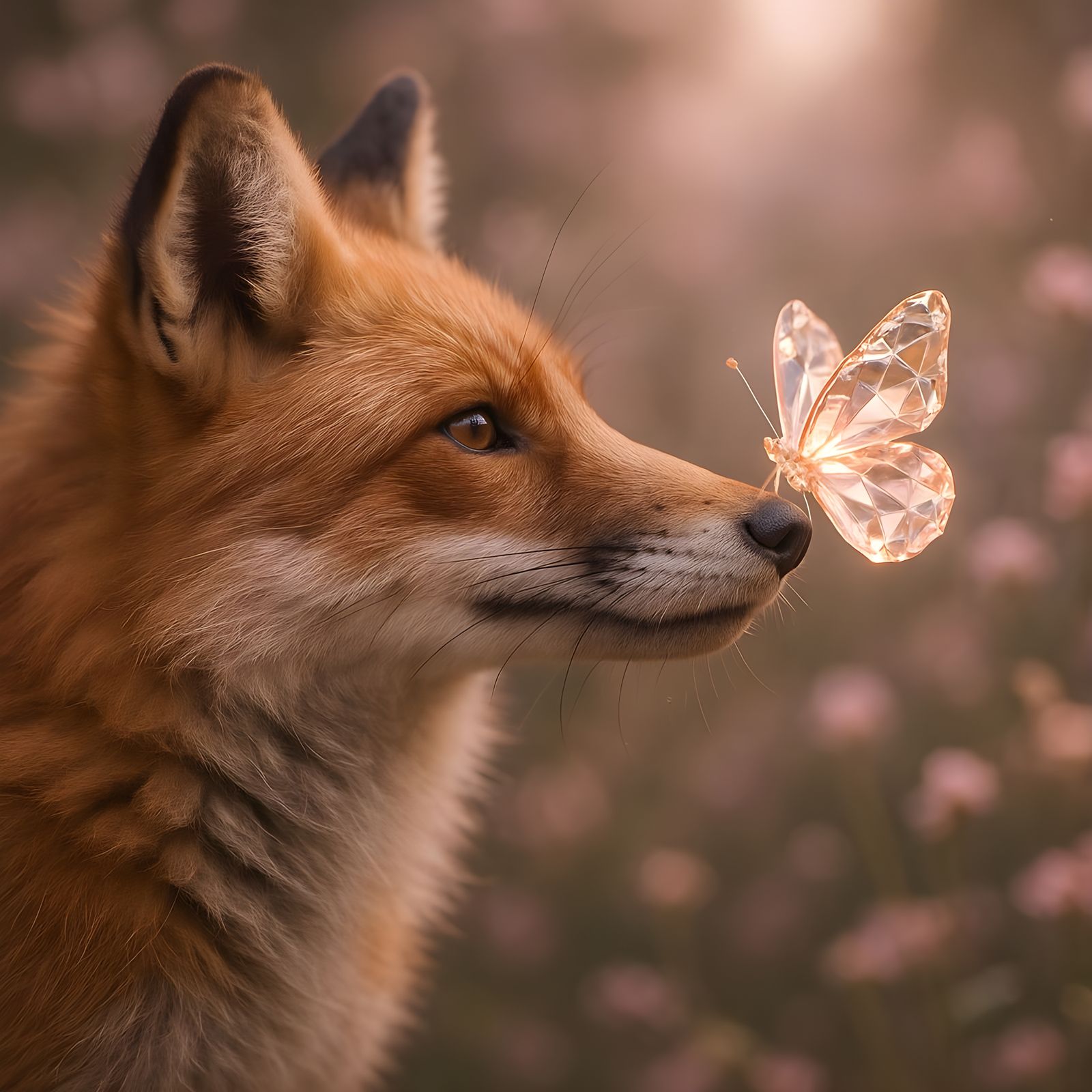 Fox with Crystalline Butterfly in Dream Garden