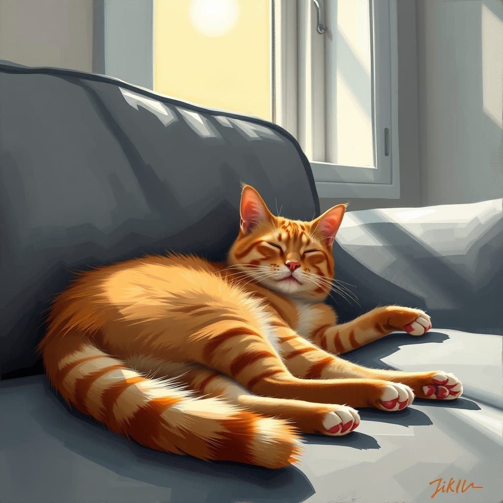 Orange Cat Basks in Warm Sunlight