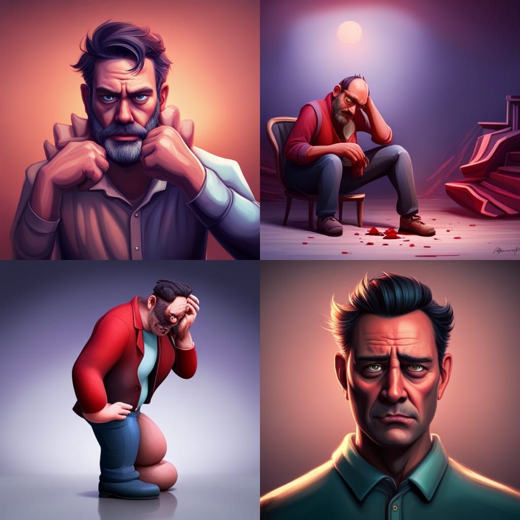 Disturbing Image of Man Crying Blood in 3D Art