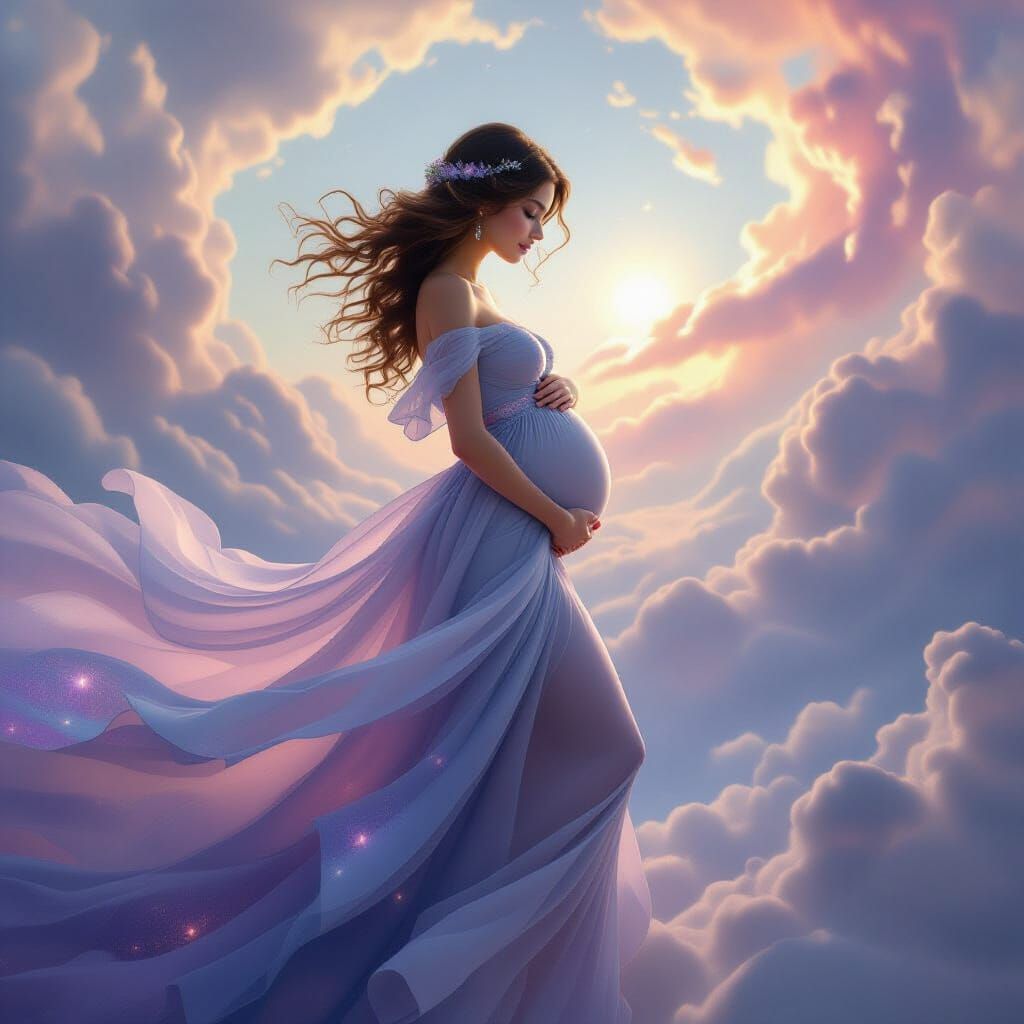 Pregnant Woman Nebula Transformation: Dreamy Celestial Art