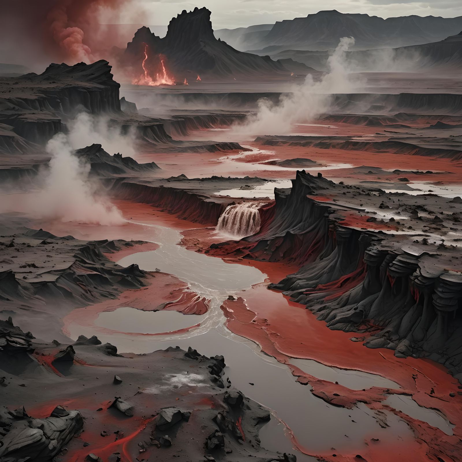 Barren Alien Wasteland with Boiling Waters