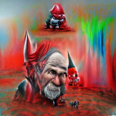 Hyperrealistic Gnome Taunts Starving Man: Digital Art