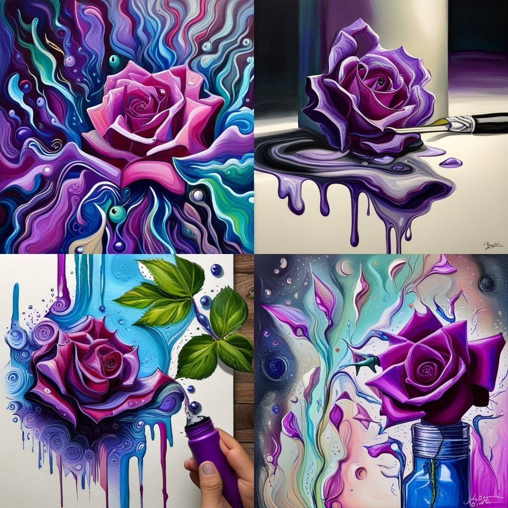 Purple and Blue Rose with Marbles in Graffiti Art