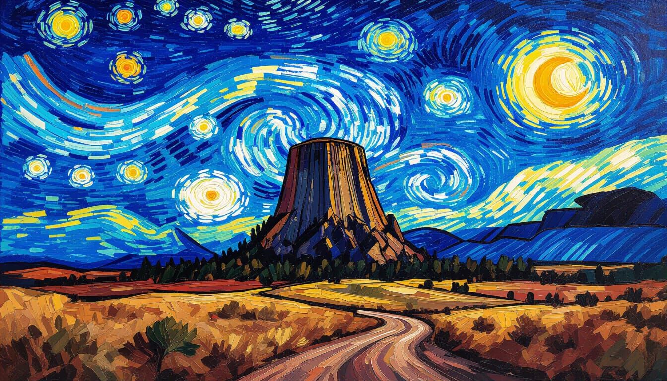 Devils Tower Under Starry Night Sky