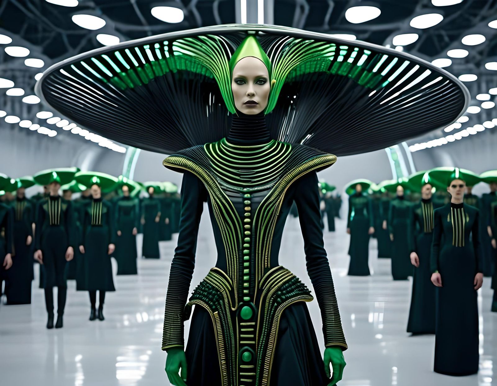 Alien Fashion Show with Green-Skinned Models