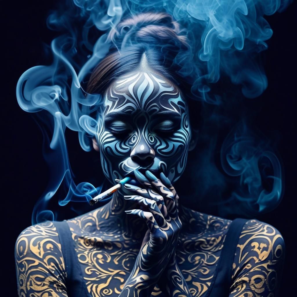Woman Transforming into Mesmerizing Smoke Patterns