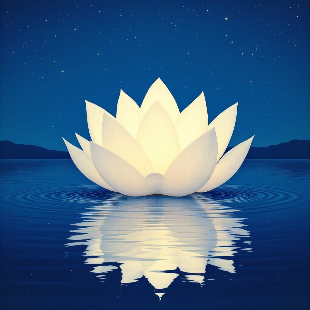 Ethereal Lotus Under Starry Sky, Roerich Style