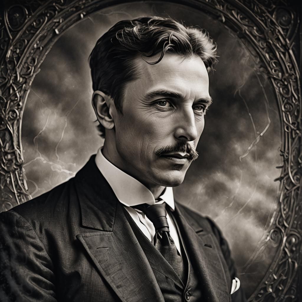 Nikola Tesla Portrait in Hyperrealistic Style
