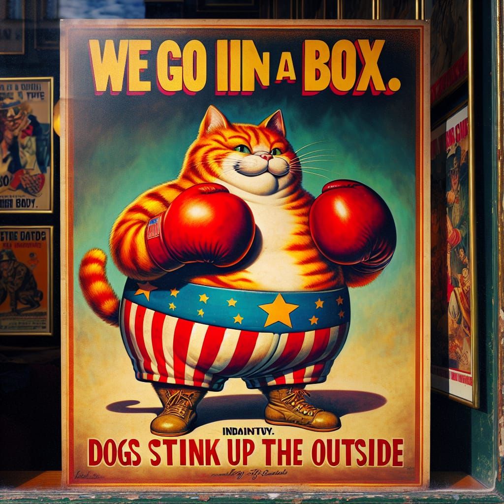 Vintage 1970s Cat Poster with Cartoon Humor