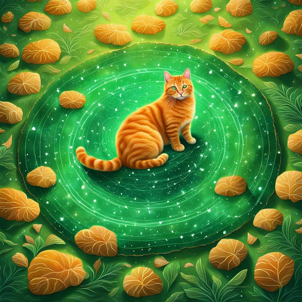 Ginger Cat Lounging: Holographic Astral Illustration