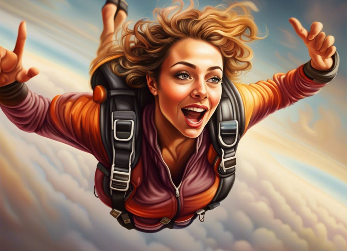 Hyperdetailed Portrait of a Woman Skydiving
