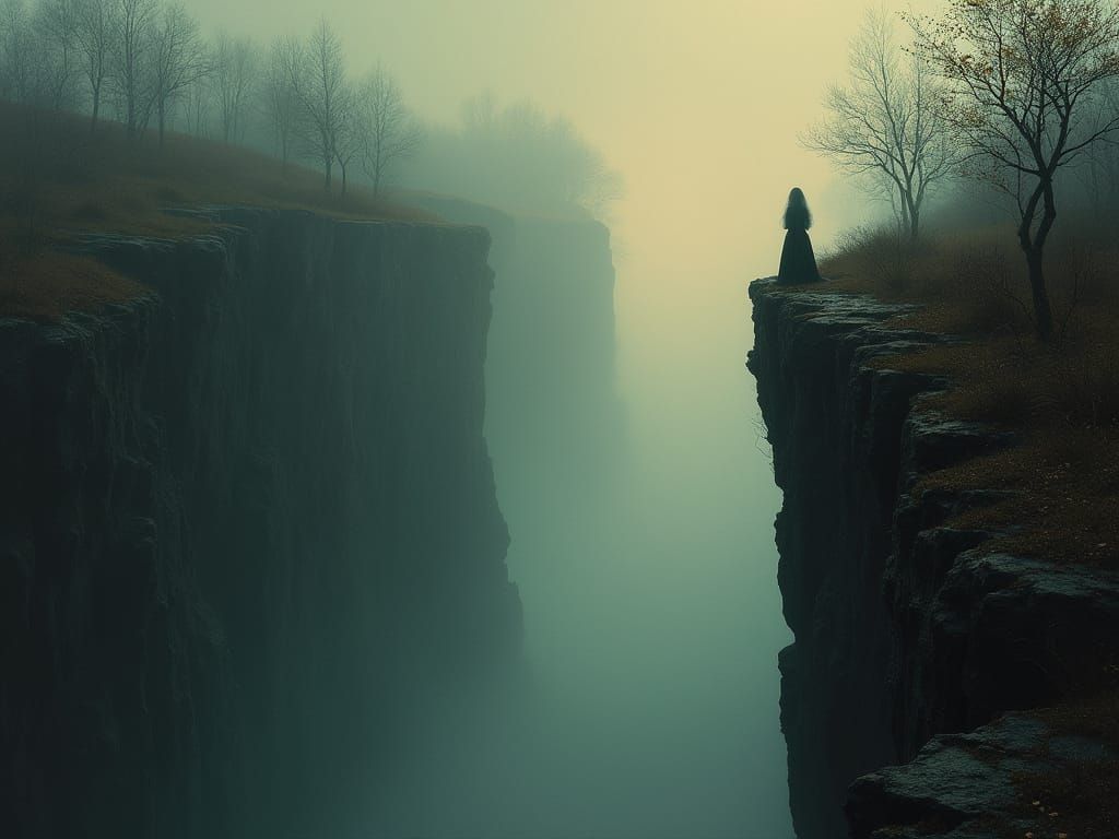 Woman on Cliff Overlooking Harbor in Gustave Doré Style