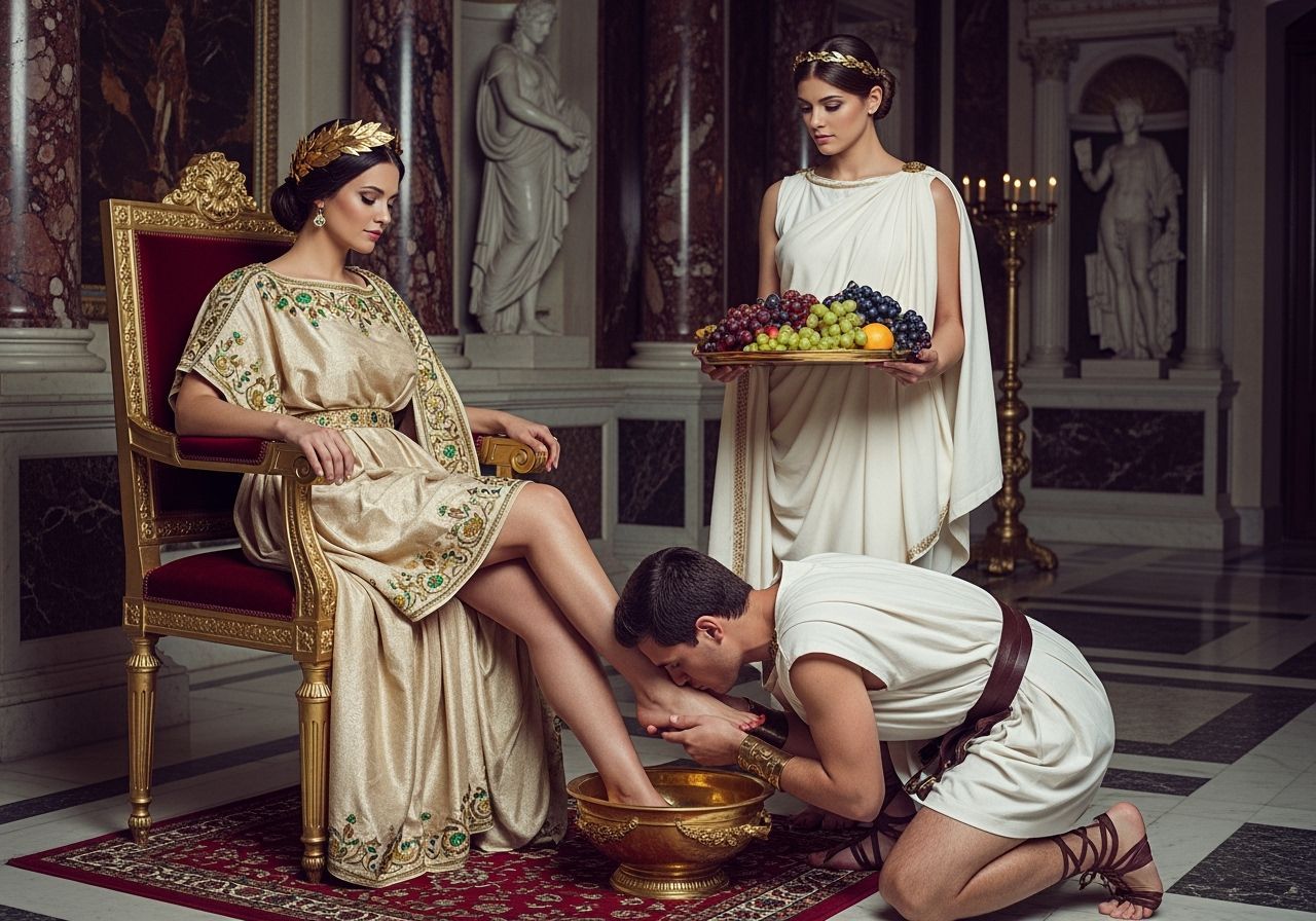 Roman Empress on Golden Throne in Sumptuous Palace