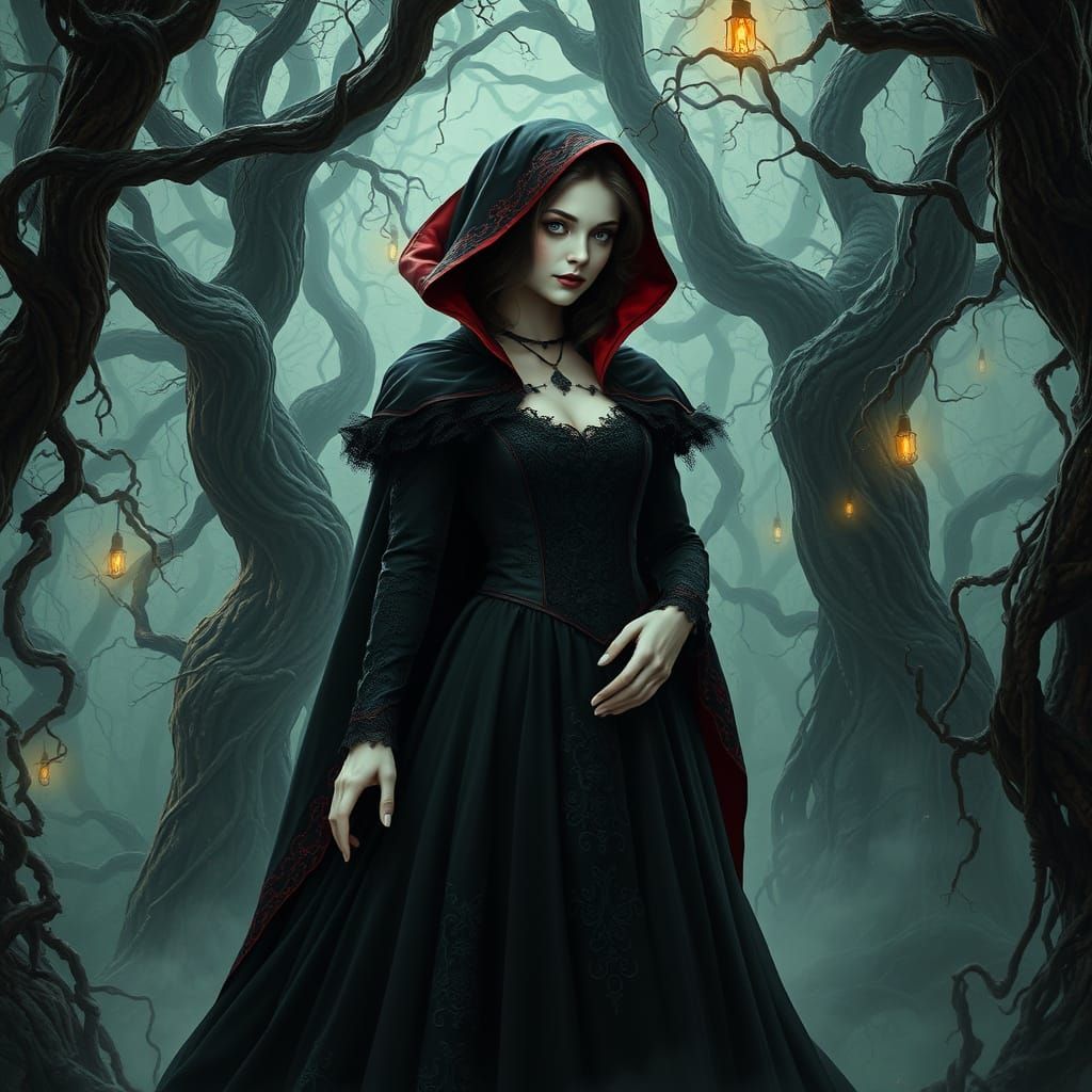 Gothic Snow White in a Haunting Forest