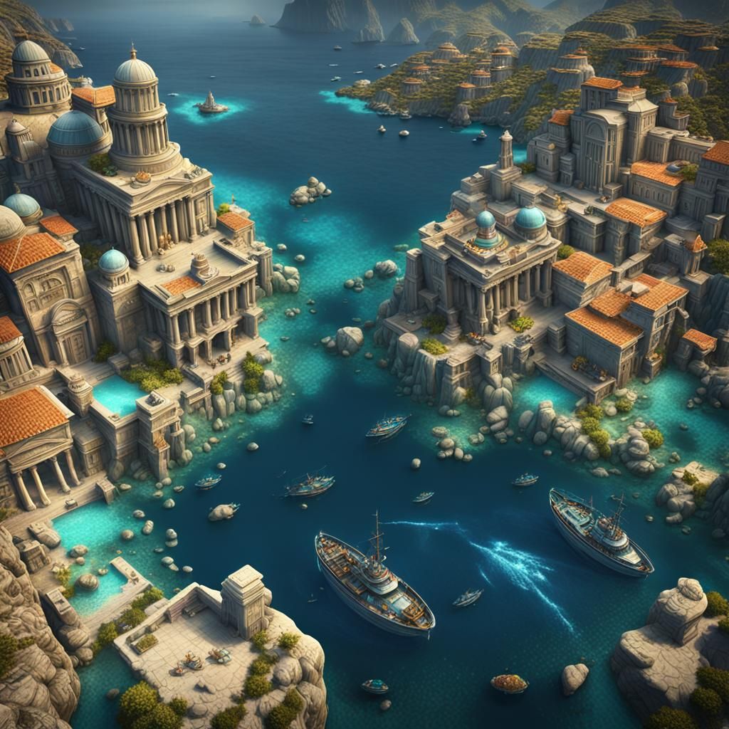 Utopian Deep Sea City in Metallic Science Fiction Style