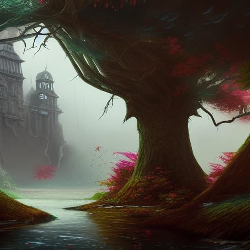 Fantastical Rainy Day Scene in Deep Color