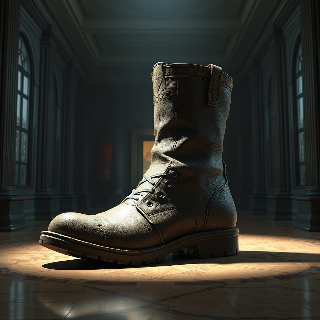 Weathered Boot Sculpture in Museum Gallery