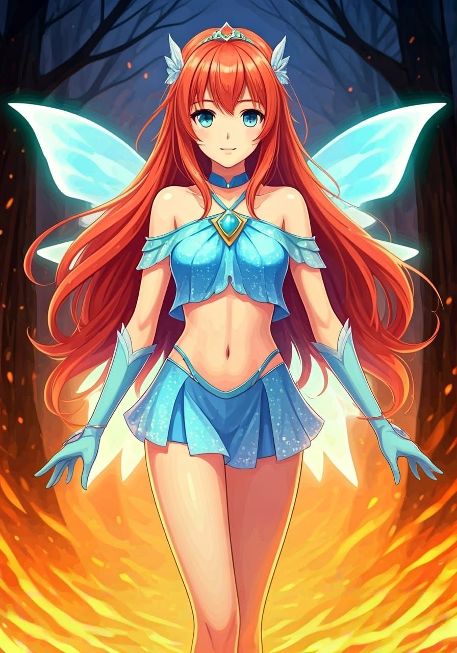 Angel of the Burning Forest in Vibrant Anime Style