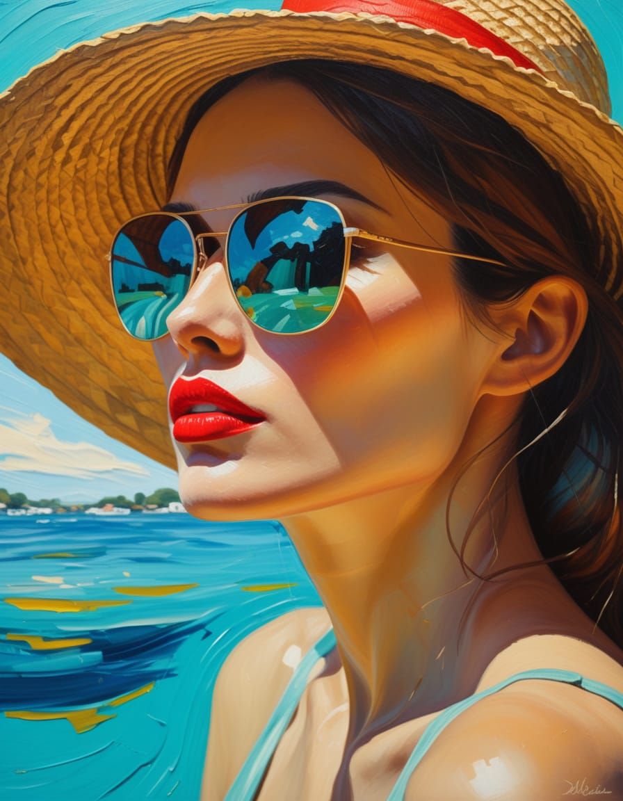 Woman in Straw Hat: Fauvist Oil Painting